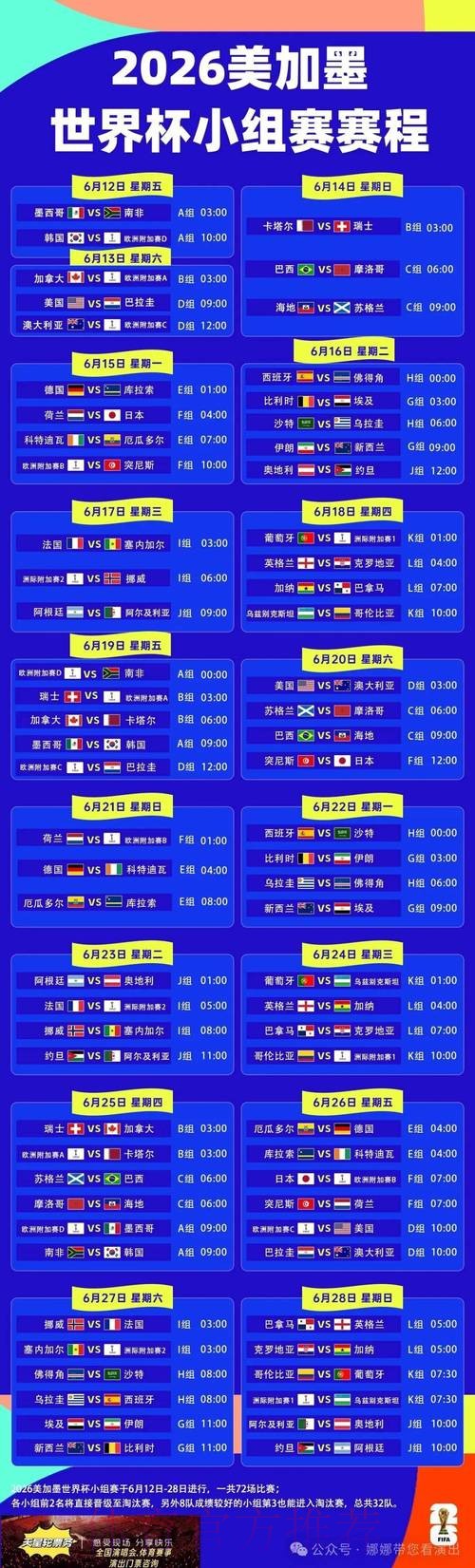 2026世界杯赛程官方发布完整安排免费观看